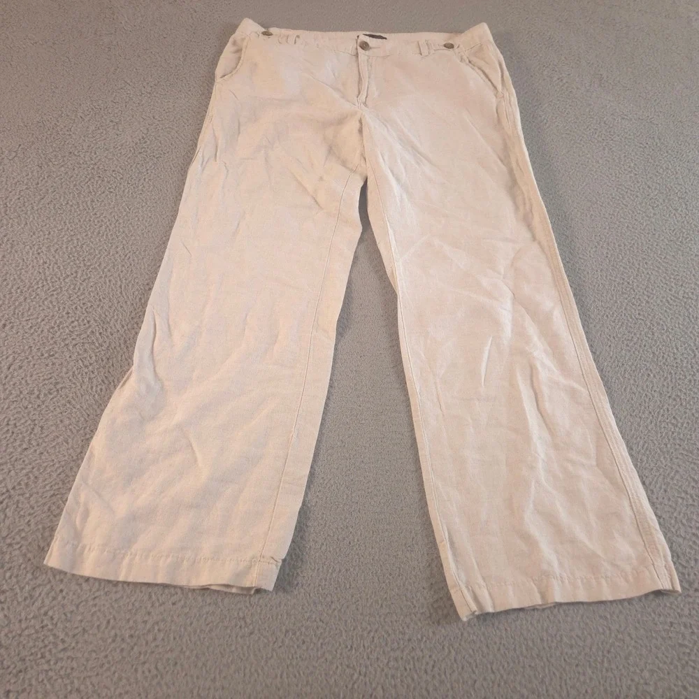 Banana Republic Pants Womens 14 Beige Wide Leg Linen Cotton Flowy Beachy Trouser